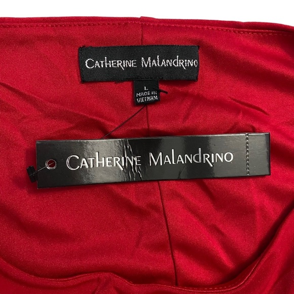 Catherine Malandrino Red Midi Dress Boat Neck Modest Draped Faux Wrap Large L - Picture 2 of 15